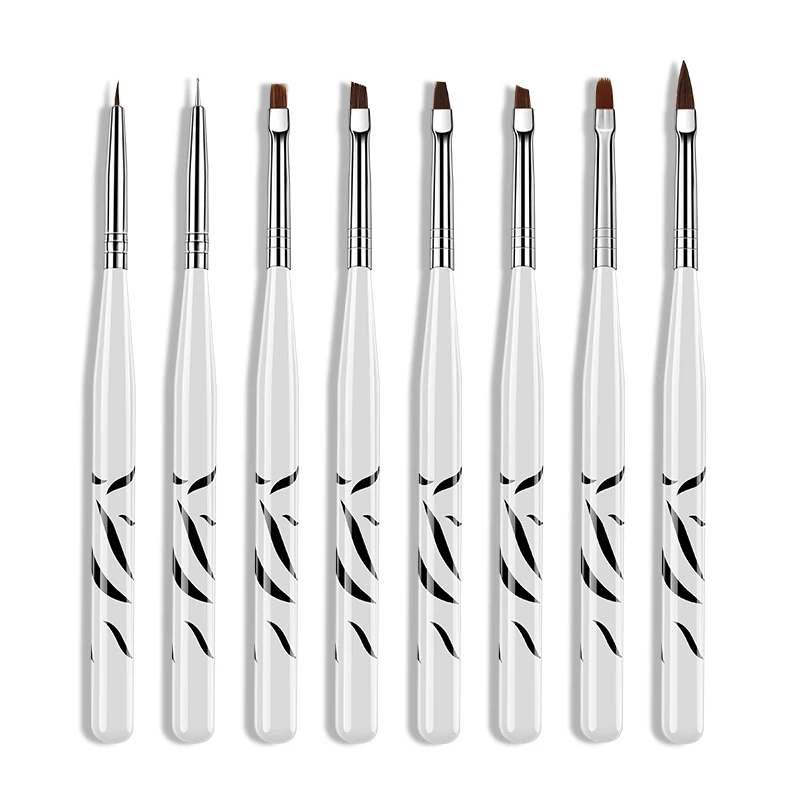 8pcs Nail Art Brush Pen Dotting Painting Drawing UV Gel Flat Extension Builder Coating Polish Tips Manicure Tools | Красота и