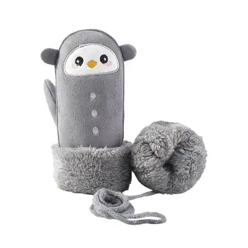 

Kids Cartoon Full Finger Warm Thicken Mittens Winter Skiing Gloves Children Fashion Windbreak School Adjustable Rope Gloves