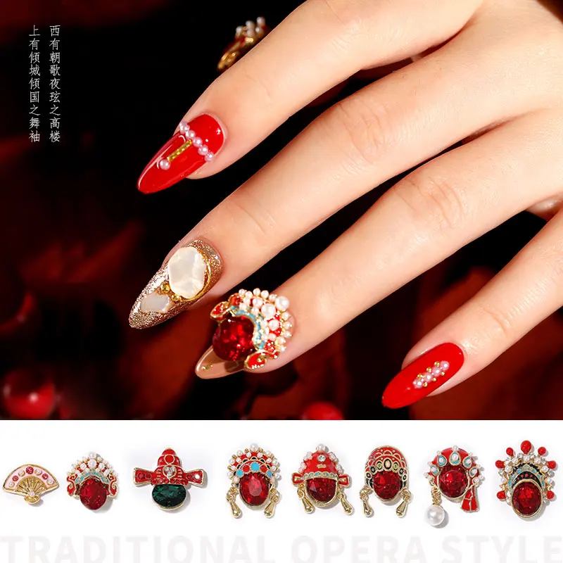 3pcs Chinese Design Drama Line Stone Nail Studs Nails Art Parts for Nail UV Gel Polish Decoration of Nail Accessories