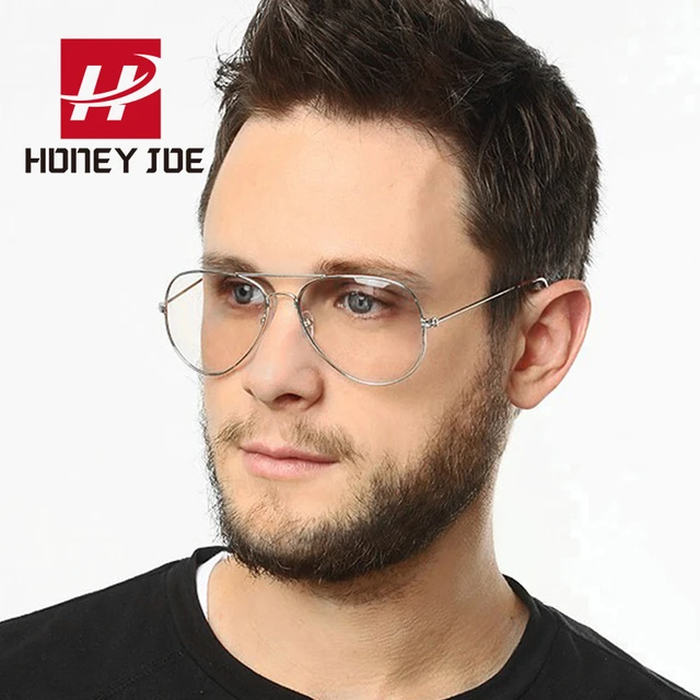 Gafas Retro de moda Vintage para hombres y lentes transparentes con marco de Metal, gafas fiesta ovaladas grandes, gafas de piloto de aviación, montura de vidrio Geek - AliExpress