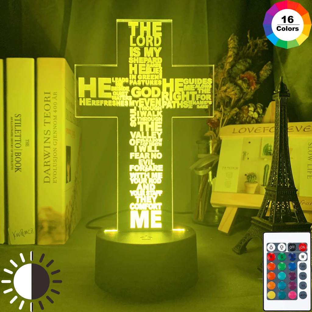 The Holy Bible Psalm Poem Christian Cross Led Night Light for Church Decor Gift Christians Bedroom Table Lamp Jesus | Освещение