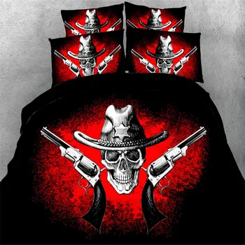 

Modern Simple Style Bedclothes 3pcs Set Guest Room Bed Linen Set Adults Comforter Bed Duvet Set 3D Skull Bedding Set US King