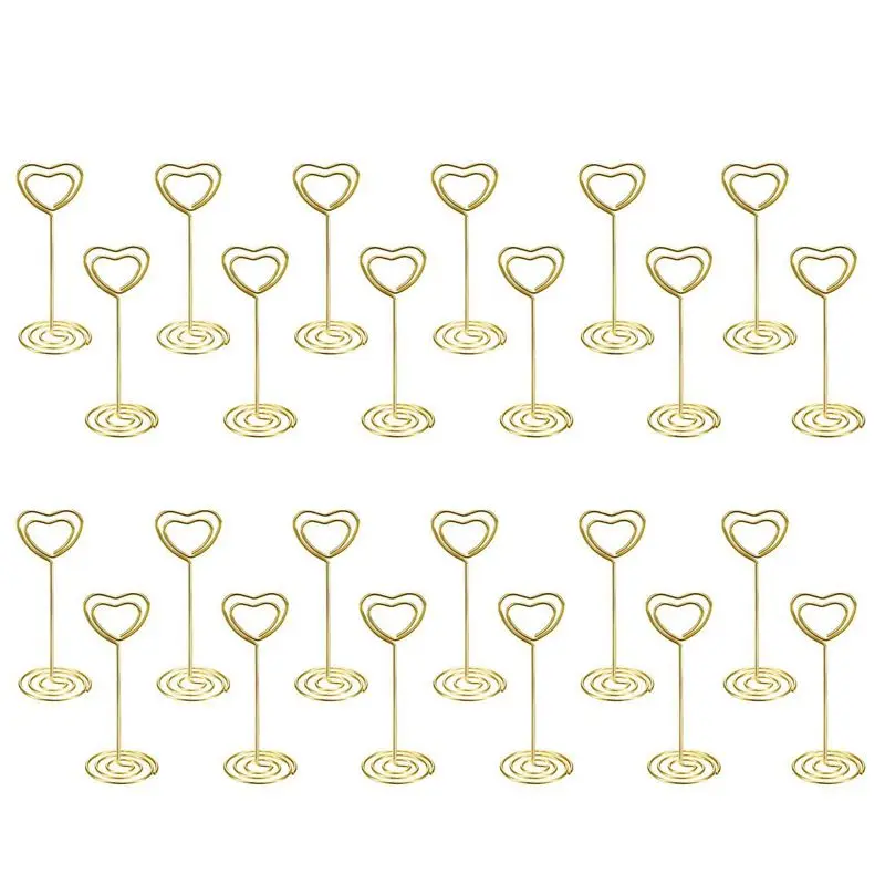 

24 Pack of Table Number Card Holders Photo Holder Stand Place Card Paper Menu Clips Holders, Gold Heart Shape
