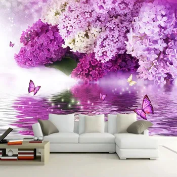 

Custom Mural Wallpaper 3D Stereo Purple Flowers Fresco Living Room Bedroom Background Wall Decor Papel De Parede Wall Papers 3 D
