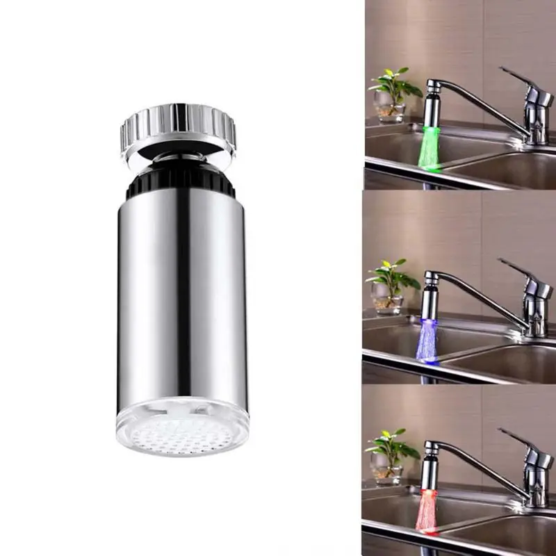 

360 Degree Rotary Water Faucet Colorful Changing LED Light Shower Head Kitchen Tap Faucet Light Temperature Sensor for Bathroom