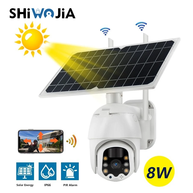 

SHIWOJIA Outdoor Surveillance Solar Camera Wifi 2.4G Wireless Security Camera PTZ Dome PIR 360 Video Camaras Phone Lamp Camera