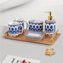 Набор аксессуаров для ванной комнаты с керамическим и металлическим позолотой, инструменты для мытья бутылки, чашки для полоскания рта, мыло, держатель для зубной щетки, предметы домашнего обихода