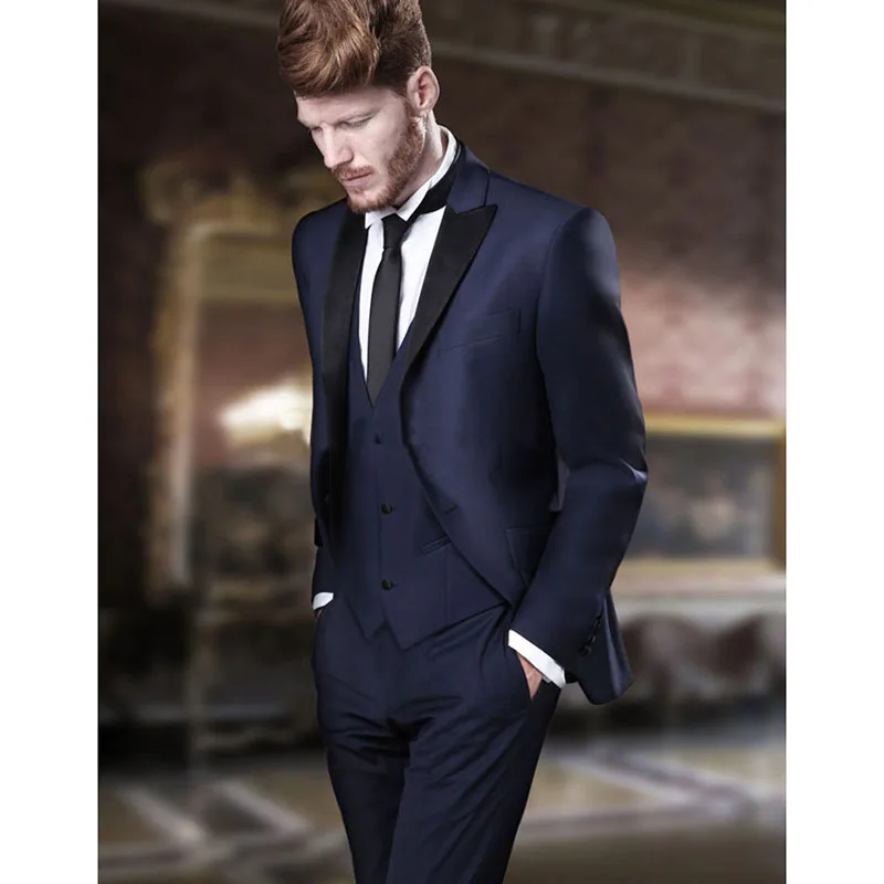 

2020 Latest Coat Pant Designs dark Blue Men Wedding Suit Tuxedo Slim Fit 3 Piece Groom mens suits Custom Blazer Terno Masuclino