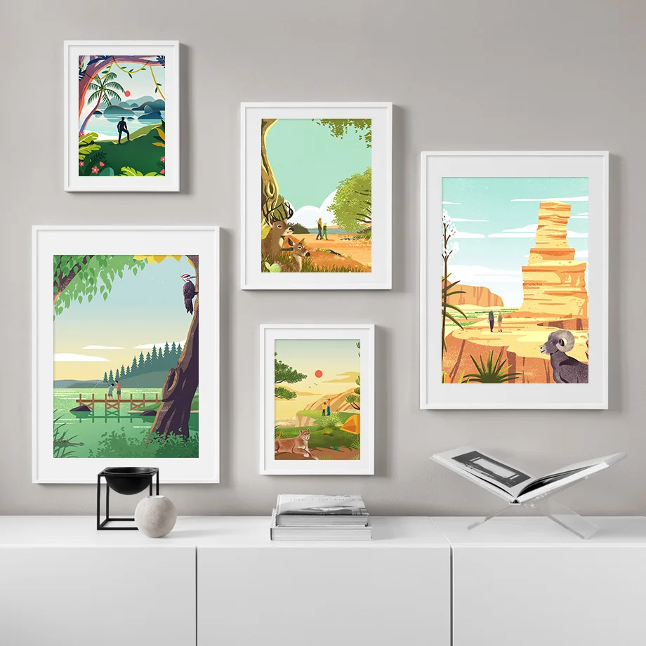 Man-Car-Girl-House-Sunset-Abstract-Travel-Nordic-Posters-And-Prints-Wall-Art-Canvas-Painting-Wall