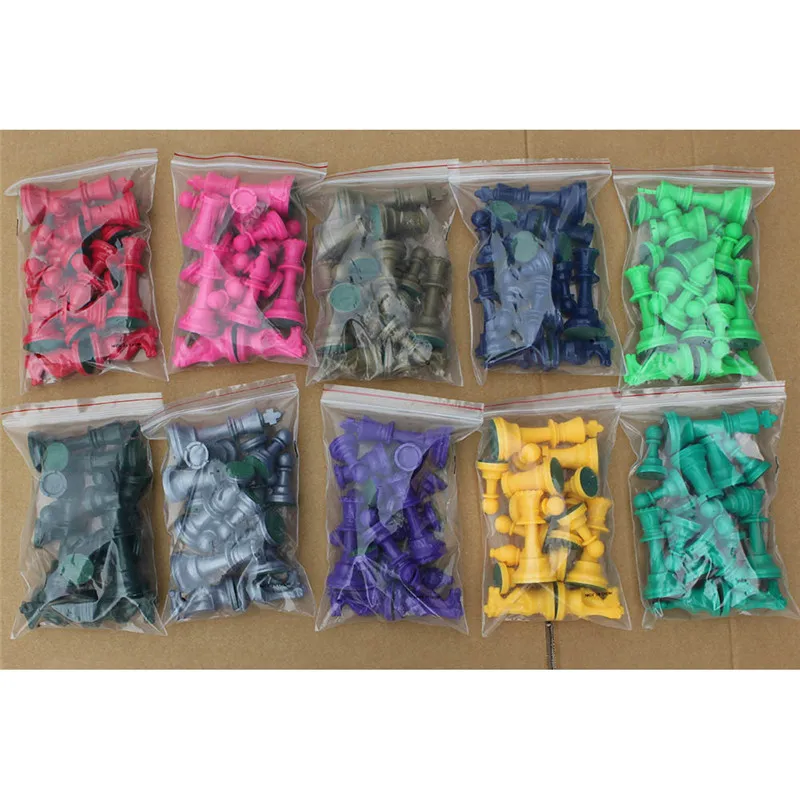 Chess Pieces 17Pcs Colorful Plastic Chess Half Set King Height 97 mm Game Standard Medieval for Travel Games board game,table games,chess pieces and board,chess pieces
