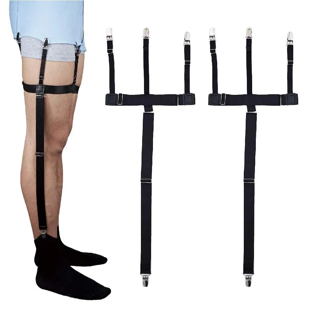 

Mens Fashion Adjustable Elastic Shirt Stays Upgraded Trident Shirt Suspenders Holders Sock Garters Straps Non-slip Clamp Black