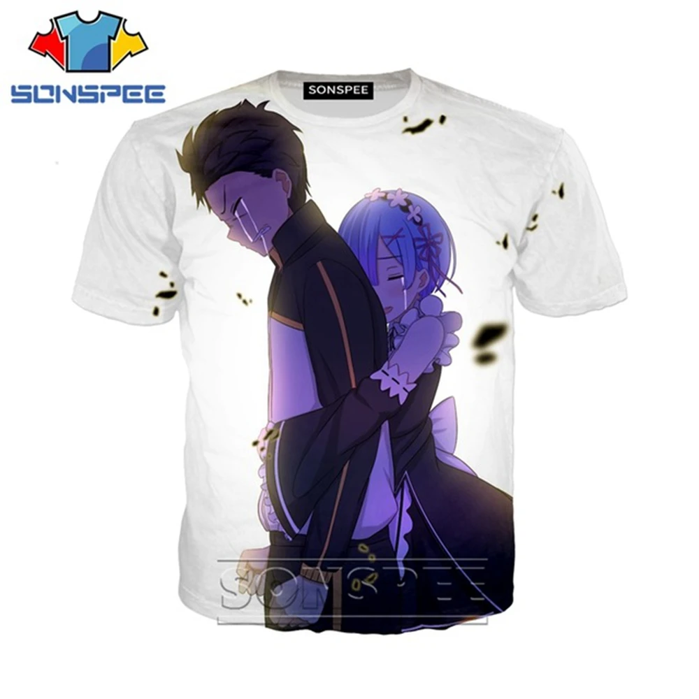 

SONSPEE Anime 3d Print Hip Hop T Shirt Men Women Summer Fashion T-shirt Re Zero Rem Harajuku Top Tees Funny Shirts Homme Tshirt