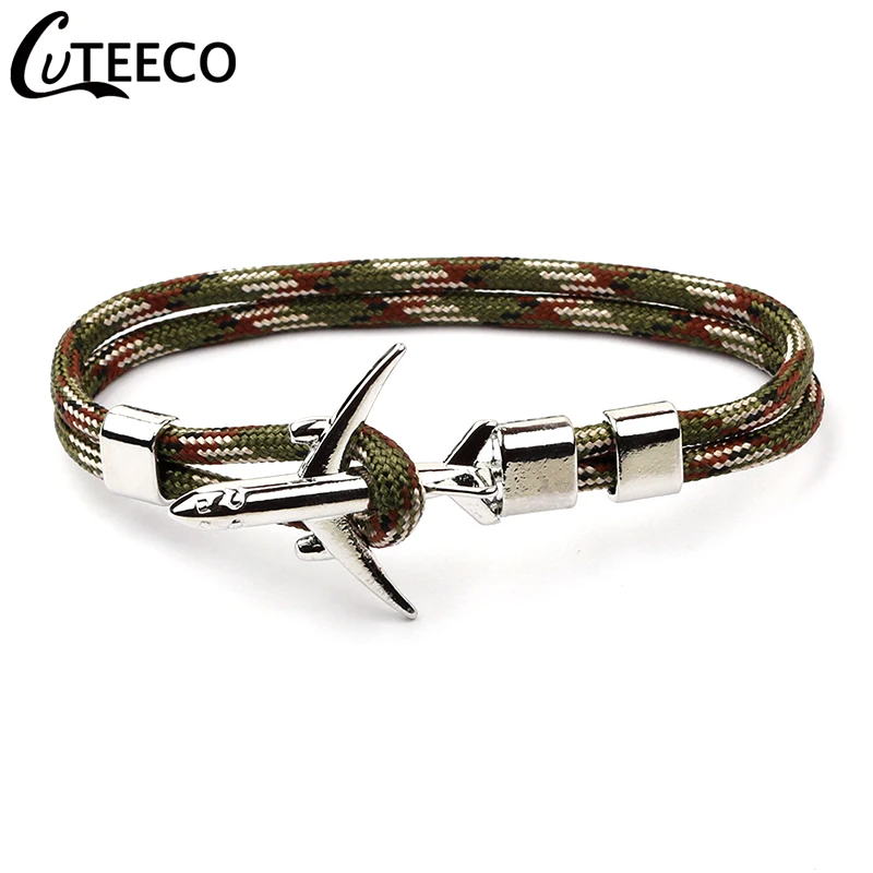 CUTEECO браслеты с самолетом и якорем, Мужская веревочная цепочка с подвеской, паракордовый браслет для мужчин и женщин, в стиле ВВС, металлический спортивный крючок - Окраска металла: A3