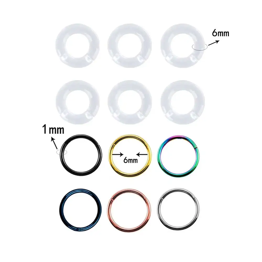 12pcs Set 3 6mm 18 шт./компл. прозрачный биофлекс, нос кольцо нержавеющие бесшовные откидной кольцо в нос Перегородка ухо хрящевой пирсинг ювелирные изделия для тела - Окраска металла: 12pcs Set 3 6mm