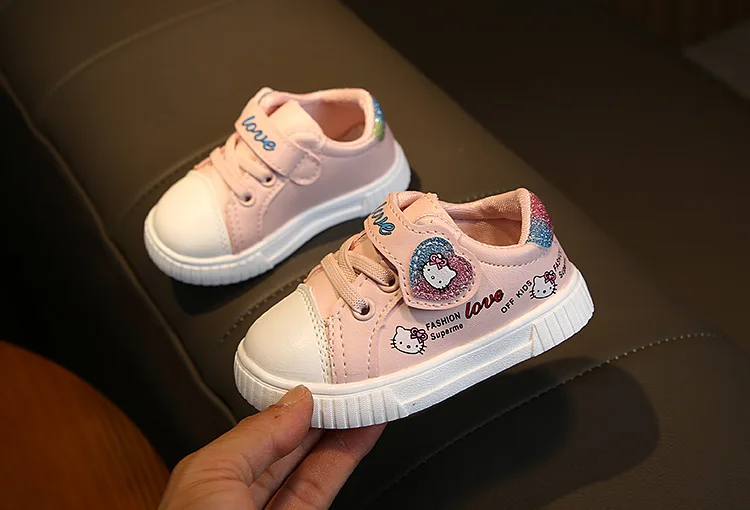 Весенне-осенняя повседневная спортивная обувь для маленьких девочек; шикарная обувь для малышей с изображением кота; цвет розовый, белый; 16-20; TX09