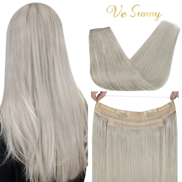 Human Hair Crown Extensions Blonde Hair Extensions Invisible Real Human Hair Double Weft Halo Real Hair Extensions Human Hair grey