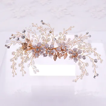 

Headwear: popular in Europe and America, hand woven crystal hair ornament, white flower hair edge clip, wedding ornament batch