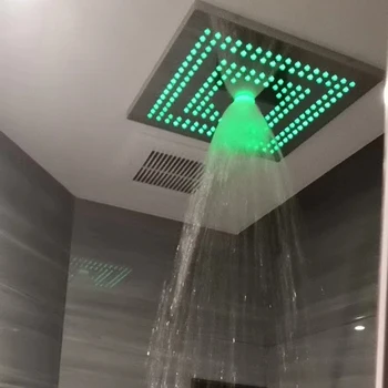 

64 Color LED Shower Bathroom SPA Waterfall Stainlee Steel 16" Ceiling Square Rain Showers Panel Rainfall Showerhead Accessories