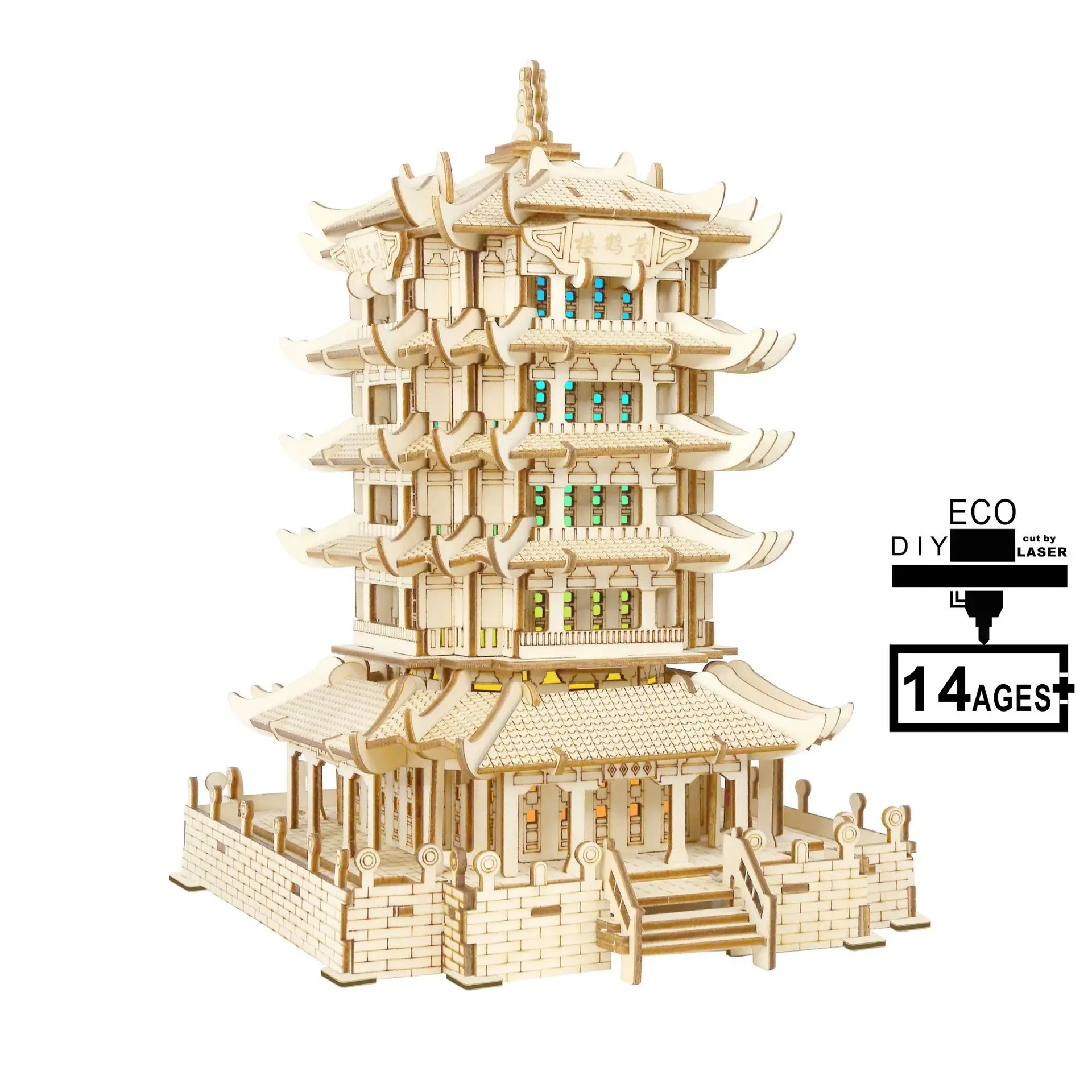 

Yellow Crane Tower Colorful Light (a Group) 3D Model 3D Puzzle Model Jigsaw Puzzle Laser Cutting Processing