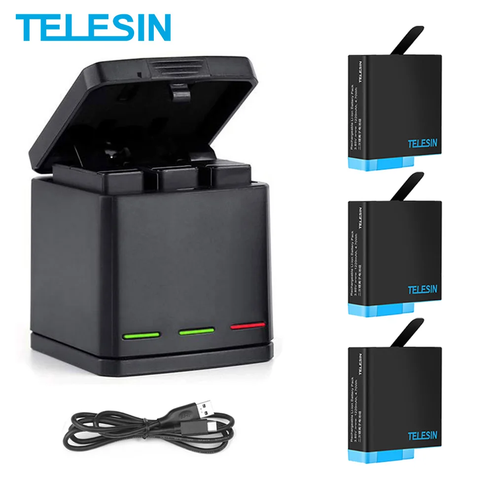 Аккумулятор TELESIN 2Pack для GoPro 8 1220 мАч 3 способа зарядки светодиодсветильник ка бокс