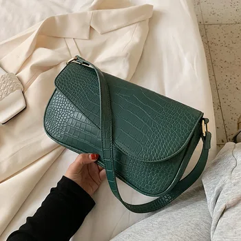 

Women Messenger Bag Retro Serpentine Bag Imitation Crocodile Shoulder Female Handbags Purses totes saddle bag leather baguettes