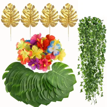 

Artificial Tropical Palm Leaves Faux Gold Monstera Ivy Leaf Plants for Wedding Event Decor,Hawaiian Luau Party Decor