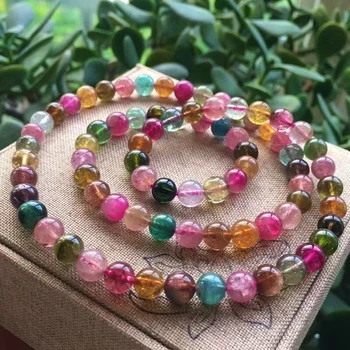 

Top Quality Natural Colorful Tourmaline Bracelet 7mm 3 Laps Clear Round Beads Brazil Women Fashion Crystal AAAAA Certificate