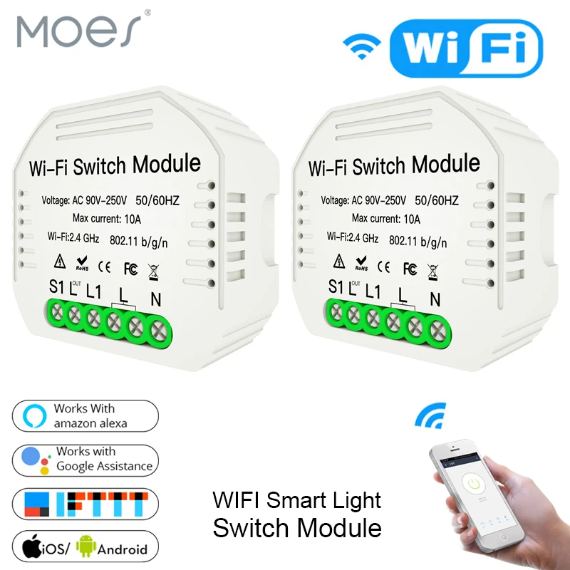 MiNi Wifi Smart Light Switch Diy Breaker Module Smart Life/Tuya APP Remote Control,Works with Alexa Echo Google Home 1/2 Way MiNi Wifi Smart Light Switch Diy Breaker Module Smart Life/Tuya APP Remote Control,Works with Alexa Echo Google Home 1/2 Way