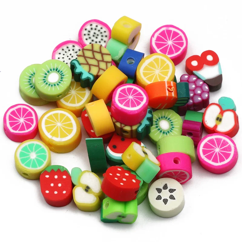 Polymer Clay Beads 20/50/100pcs Mixed Fruit Polymer Clay Spacer Beads For Jewelry Making Necklace Bracelet Earrings Accessories DIY Handmade Crafts
