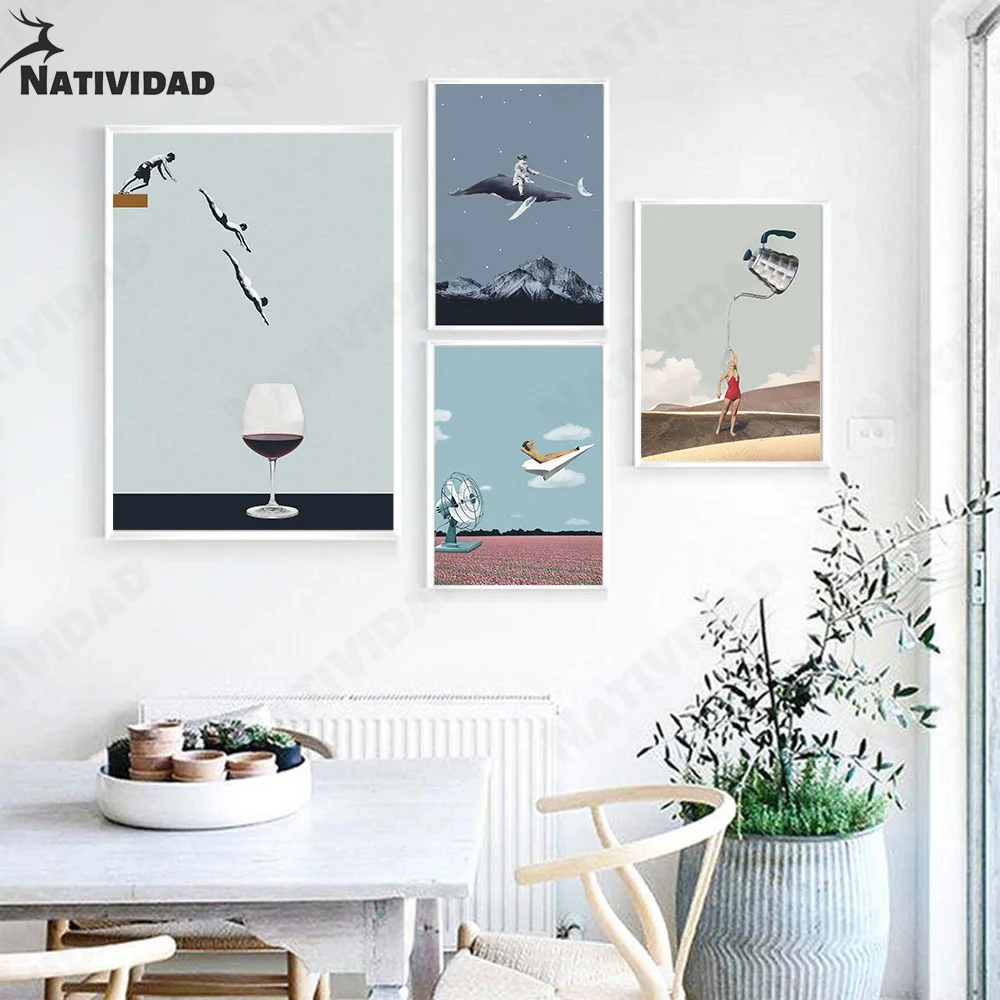

Abstract Surrealism Style Picture Canvas Decoration Canvas Painting Jump Into Goblet Picture Pot Mural Kitchen Wall Poster Art