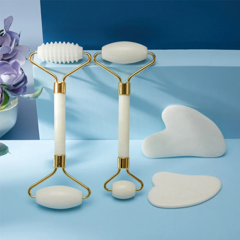 New Jade Roller Massager Gouache Scraper for Face Facial Skin Care Tools Natural Body Back Beauty Lifting Massagers Rollers Set