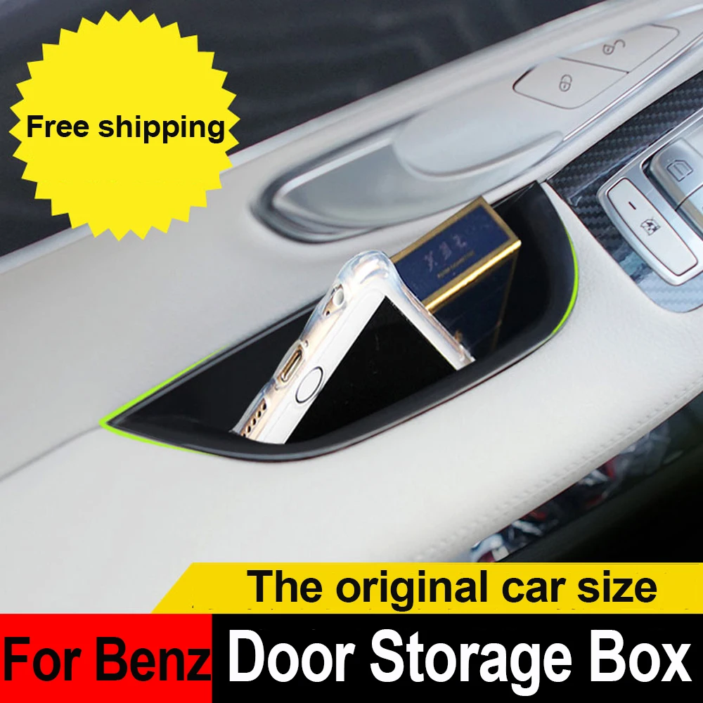 

For Mercedes Benz A B C R V GLA CLA GLK Front Car Door Armrest Container Storage Box Phone Tray Accessory Cover tray