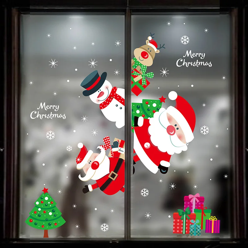 Счастливого Рождества окна ПВХ наклейки Navidad украшения для дома витрина Снежинка Наклейки на стены настенные панно с Санта-Клаусом DIY стеклянный Декор - Color: Style 20
