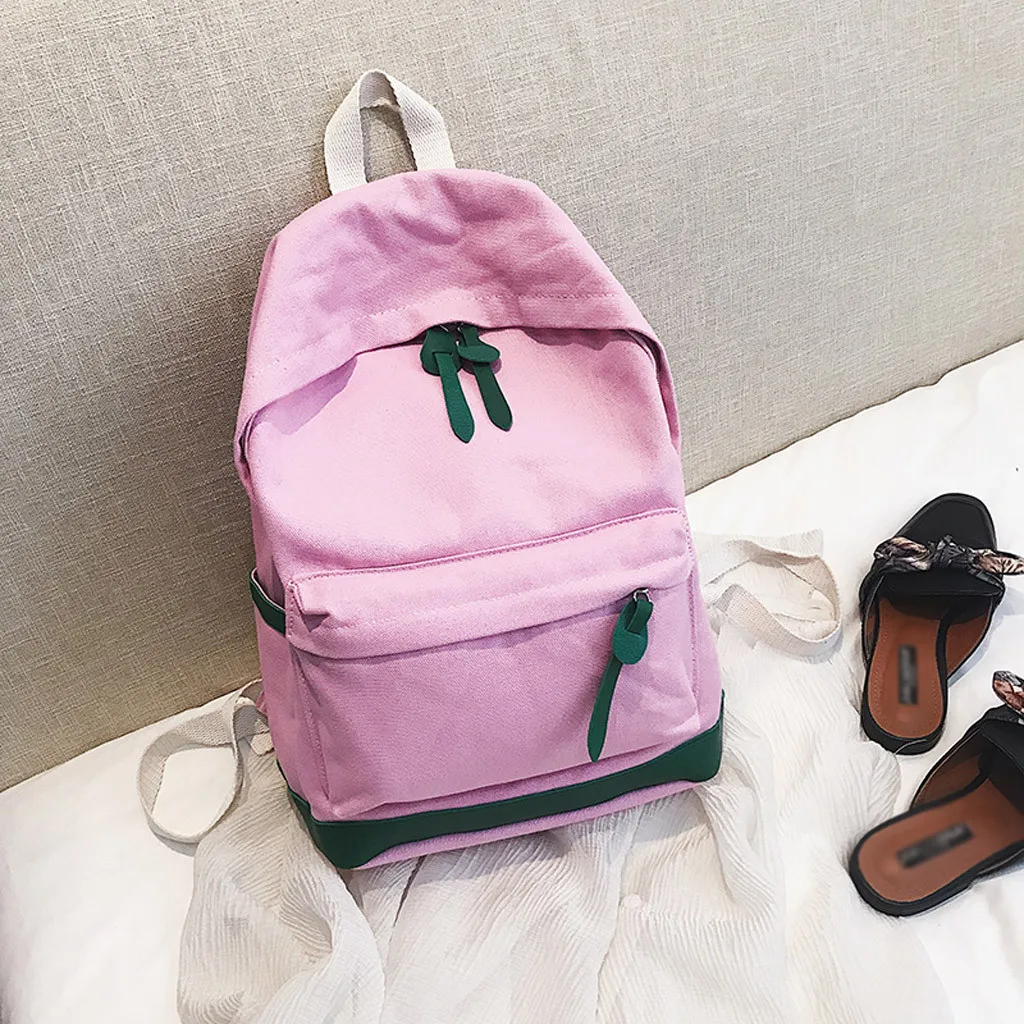 New Women Backpack Student Bag Men And Women Shoulder Bag Student Campus Solid Color Backpack 8.13 - Цвет: Pink