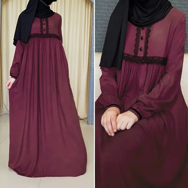 Мусульманское абайя кружевное Макси платье хиджаб женские халаты кардиган свободное кимоно Рамадан исламский молитвенный сервис Турция Vestidos - Цвет: wine red