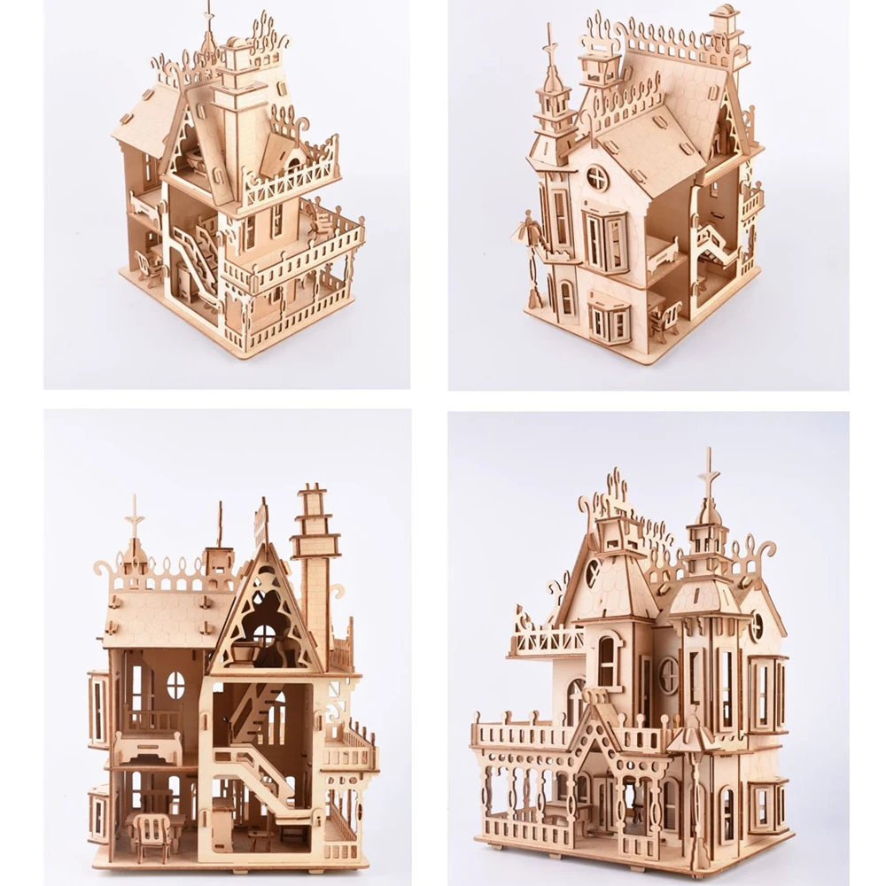 Деревянный 3D DIY кукольный домик вилла с миниатюрной мебели наборы Обучающие сборные игрушки подарки для детей Рождество