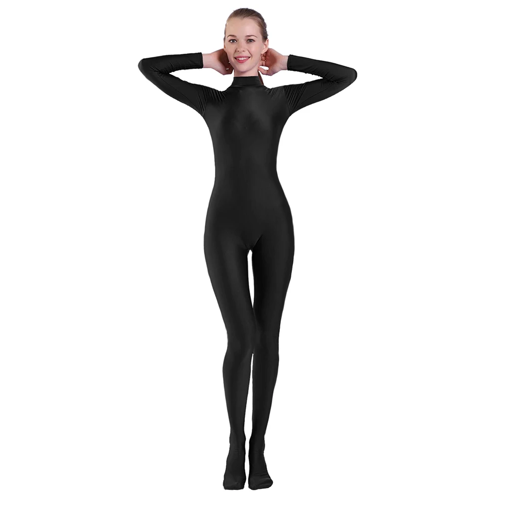 AOYLISEY Women Long Sleeve Mock Neck Footed Unitard Plus Size Jumpsuits Spandex for Men Dance Hollween Zentai Cosplay Costumes