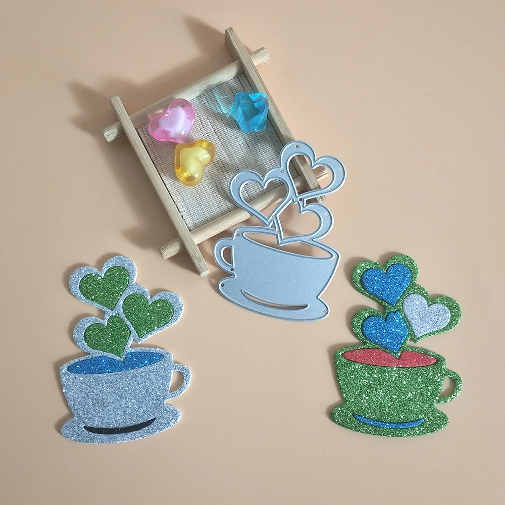 

New Coffee cup with heart shape cutting dies DIY scrapbook, embossed card making, photo album decoration, handmade craft