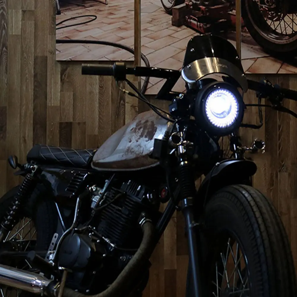 Preise Retro 6,5 LED Motorrad Scheinwerfer DRL Motobike Scheinwerfer Halterung Nebel Hohe Abblendlicht Lampe für Cafe Racer Bobber Motor Kopf licht