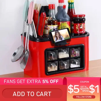 

Kitchen Knife Holder Storage Boxes White Red Shelves Shelf Containers Multifunctional Rack Seasoning Box Organizer