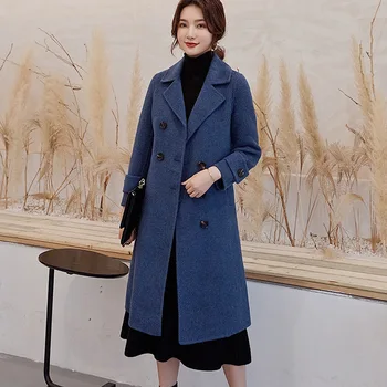 

Korean Style Mid-Length Double-Sided Slim Waist Elegant Single Breasted Solid Color Overcoat with Pockets