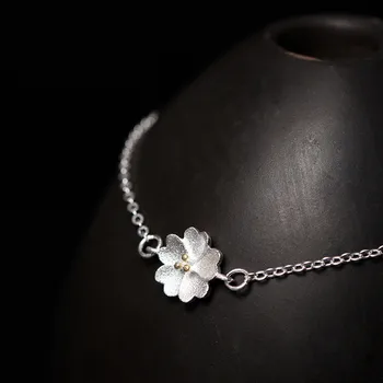 

925 Sterling Silver Bracelets For Women Wedding Accessories Flower Trendy Link Chain Bracelet with Pendant Chinese Style Chains