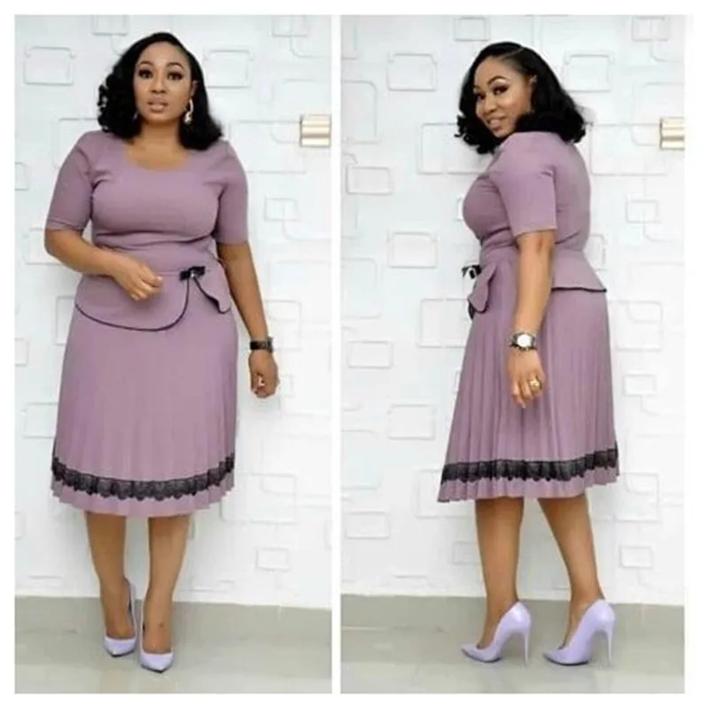 

Women Plus Size 3XL Office Work Maxi Long Midi Dress for Lady Pink Short Sleeve Fake 2 Piece Set Elegant Pleated Casual Dresses