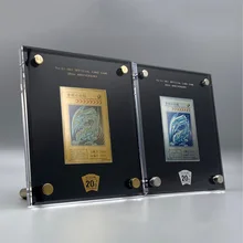 Yugioh tarjeta de 20 ° aniversario de ladrillo, ojos azules, dragón blanco y dorado, soporte de tarjeta, mesa de exhibición, juguetes para niños, regalo de Navidad