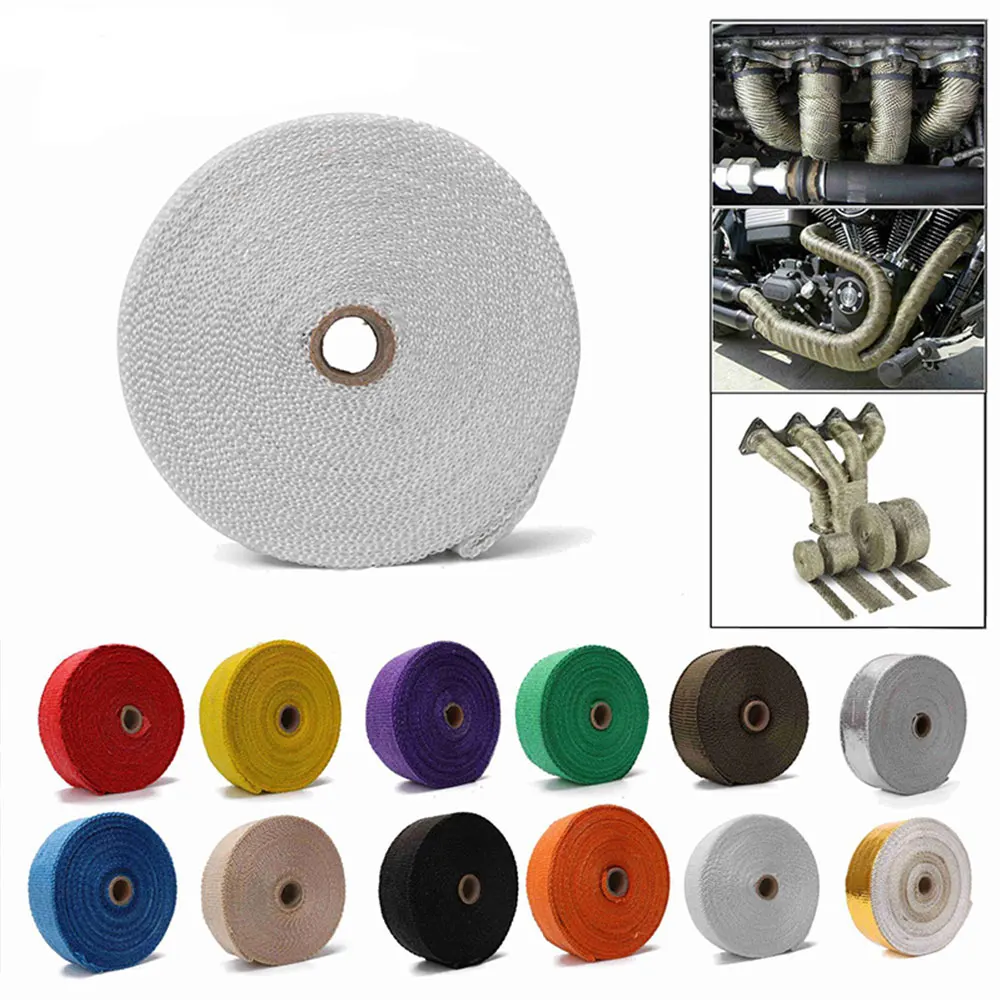 5cm*5M/10M/15M Roll Fiberglass Heat Shield Motorcycle Exhaust Header Pipe Heat Wrap Tape Thermal Protection Exhaust Pipe Insulat