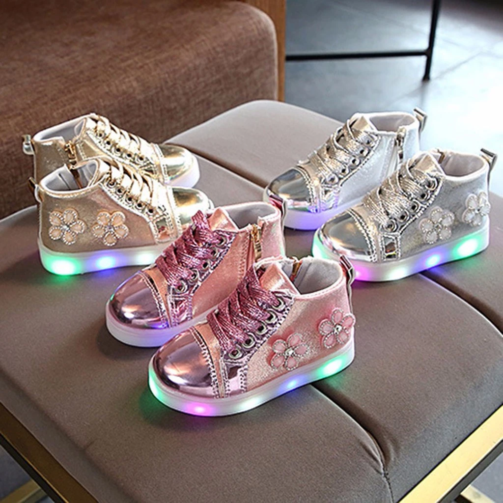 Zapatos informales para niños y niñas, botas deportivas luminosas con luz Led de cristal Floral para correr, primavera y otoño|Zapatillas - AliExpress