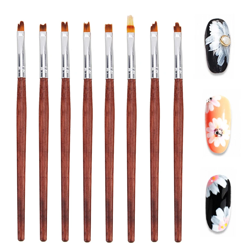 

8Pcs Redwood Painting Liner DIY Bloom Flower Nail Art Brushes Gel UV Mixed Size Drawing Pen Set