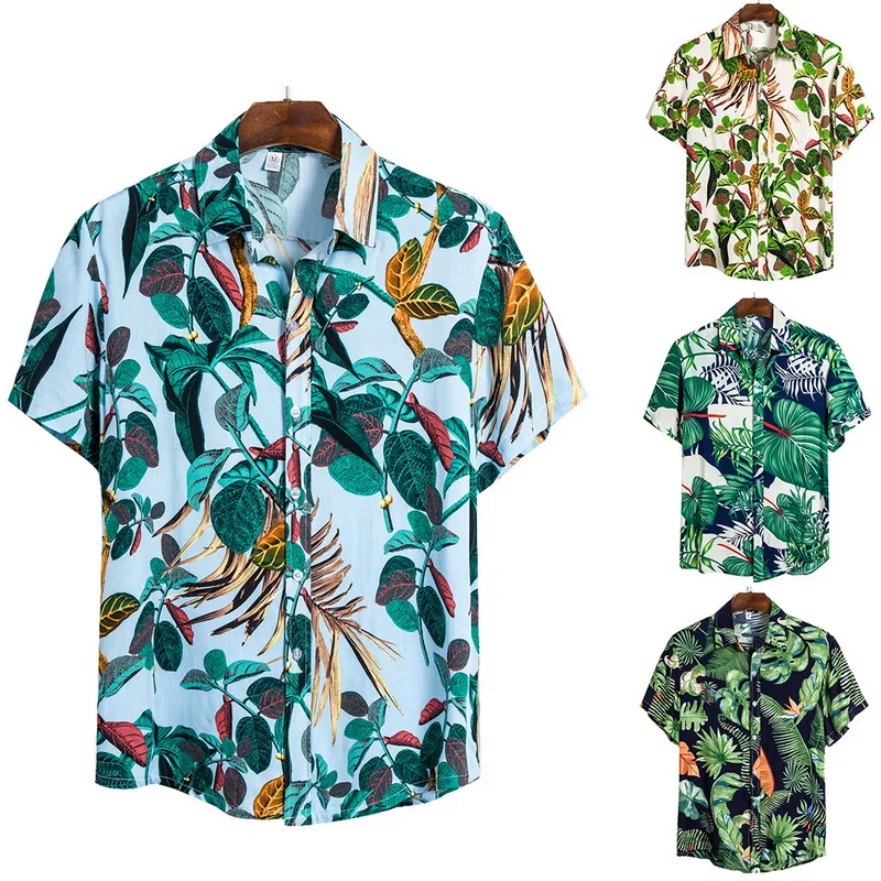 Гавайская рубашка, Мужская одежда, лето, Camisa Havaiana, рубашки с принтом "кокосовое дерево", короткий рукав, Мужская пляжная одежда, Пальма