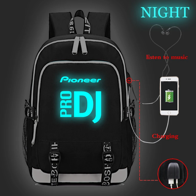 Подростковый рюкзак для мальчиков и девочек Pioneer DJ PRO, школьная сумка, Светящийся рюкзак, повседневный рюкзак для ноутбука, рюкзак для путешествий с usb зарядкой