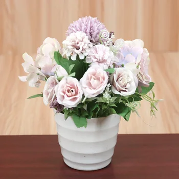 

European Style Mini Herbaceous Peony Yang Peony Artificial Flower Set Home Decoration Rose Camellia Potted Plant Decoration Set